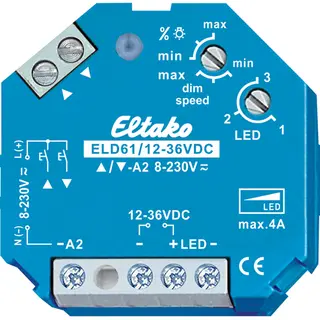ELD61/12-36VDC-UC: Lavvolt dimmer 12, 24 eller 36VDC. Inntil 4A