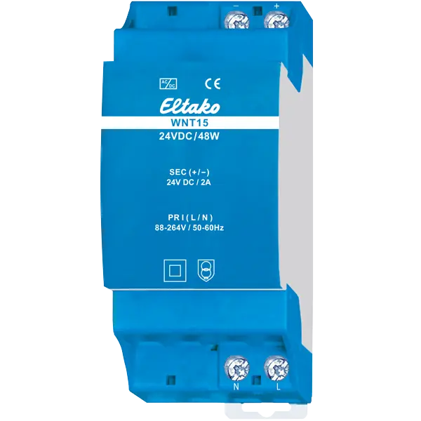 Strømforsyning 230VAC-24VDC/48W. 2 mod DIN 