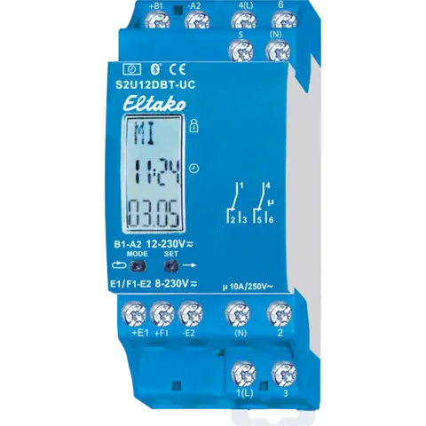 S2U12DBT-UC. Timer / astrour. Bluetooth 2x10A vekselkontakter. Potensial frie.
