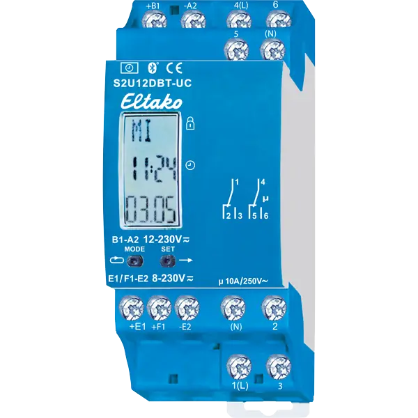 S2U12DBT-UC. Timer / astrour. Bluetooth 2x10A vekselkontakter. Potensial frie. 