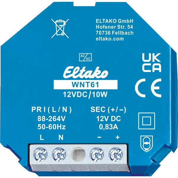 Strømforsyning 230VAC-12VDC/10W. 45x45x33mm 