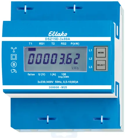 DSZ15D-3X80A. Standard kWh måler. TN/IT nett. Digital. 4 moduler. MID. 