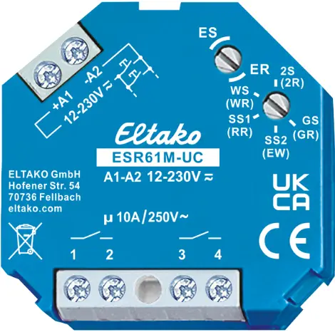 ESR61M-UC. Multifunksjonsrele. 2NO 10A/250V. 8-230VAC/DC. 120A/5ms 