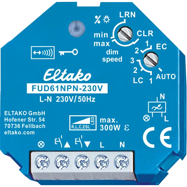 FUD61NPN-230. Universal dimmer. R, L, og C last 300W. 230V LED 100W 
