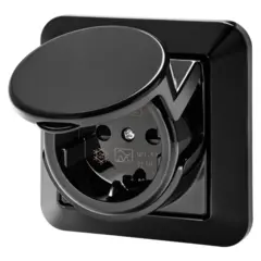 GW95524N. Stikk med jordfeilb. 30mA. 16A Scuko 2P+J. IP44. Innfelt montasje. Sort