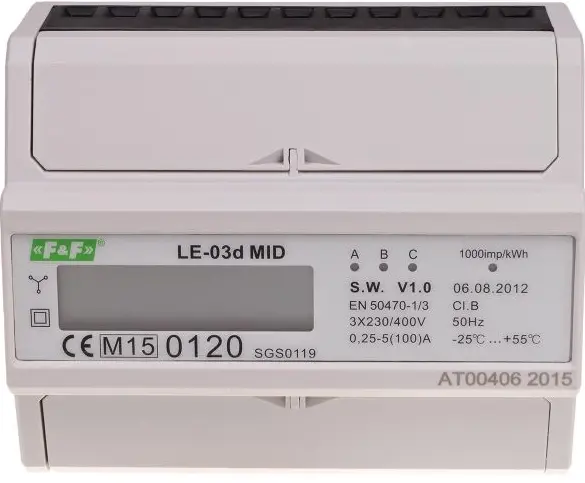 LE-03D. kWh for 3P+N TN nett. 100A. Digital. 7 moduler. MID. 