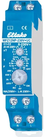 MFZ12NP-230+UC. Tidsrele. 1 NO 16A/250V. 8-230VAC/DC. 30A/20ms 