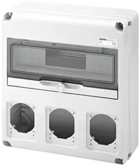 GW68005N. Uttaksentral Q-DIN 14. 14 mod IP65. 3 Industrikontakter 16/32A IP44/67