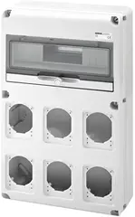 GW68008N. Uttaksentral Q-DIN 14. 14 mod IP65. 6 x industrikontakter 16/32A IP44/