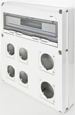 GW68021N. Uttaksentral Q-DIN 20. 20 mod IP65. 2x 63A + 4 Indkontakter 16/32A