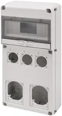 GW68027N. Uttaksentral Q-DIN 10. 10 mod IP65. 3xScuko. 2P+J + 2x16/32A IP44/67