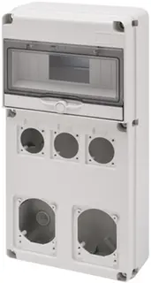 GW68027N. Uttaksentral Q-DIN 10. 10 mod IP65. 3xScuko. 2P+J + 2x16/32A IP44/67
