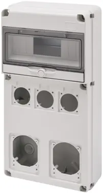 GW68027N. Uttaksentral Q-DIN 10. 10 mod IP65. 3xScuko. 2P+J + 2x16/32A IP44/67
